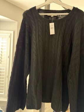LOFT Black Cable-Knit Crewneck Sweater